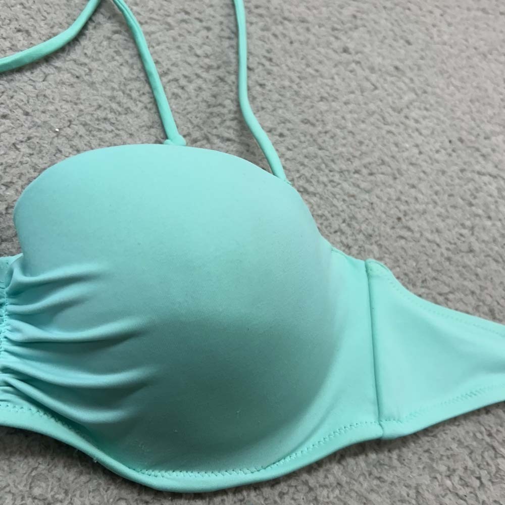 Victoria's Secret Bikini Top 36C Aqua Push Up Underwire Ruched Halter Swim